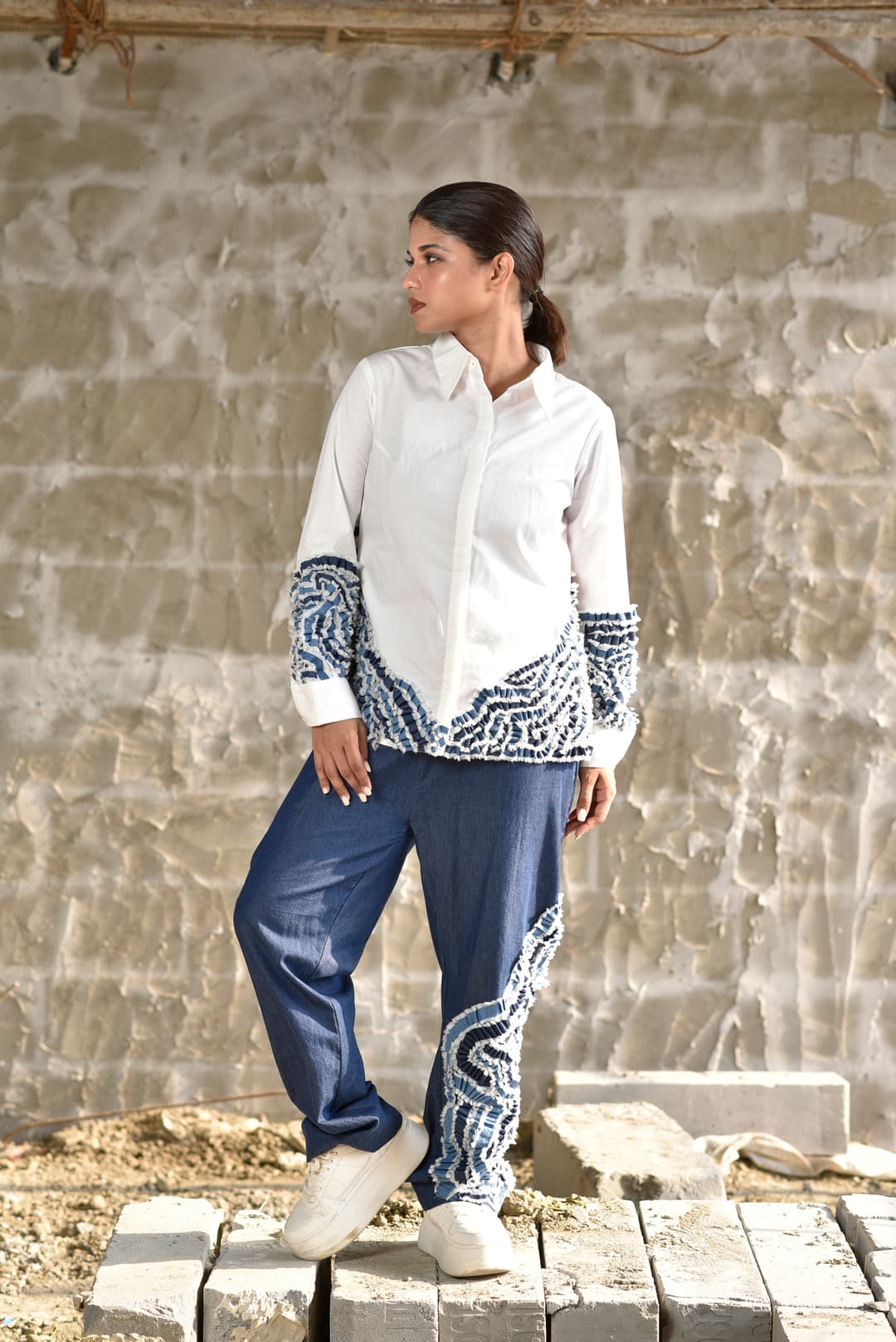 Denim ribbed coord set