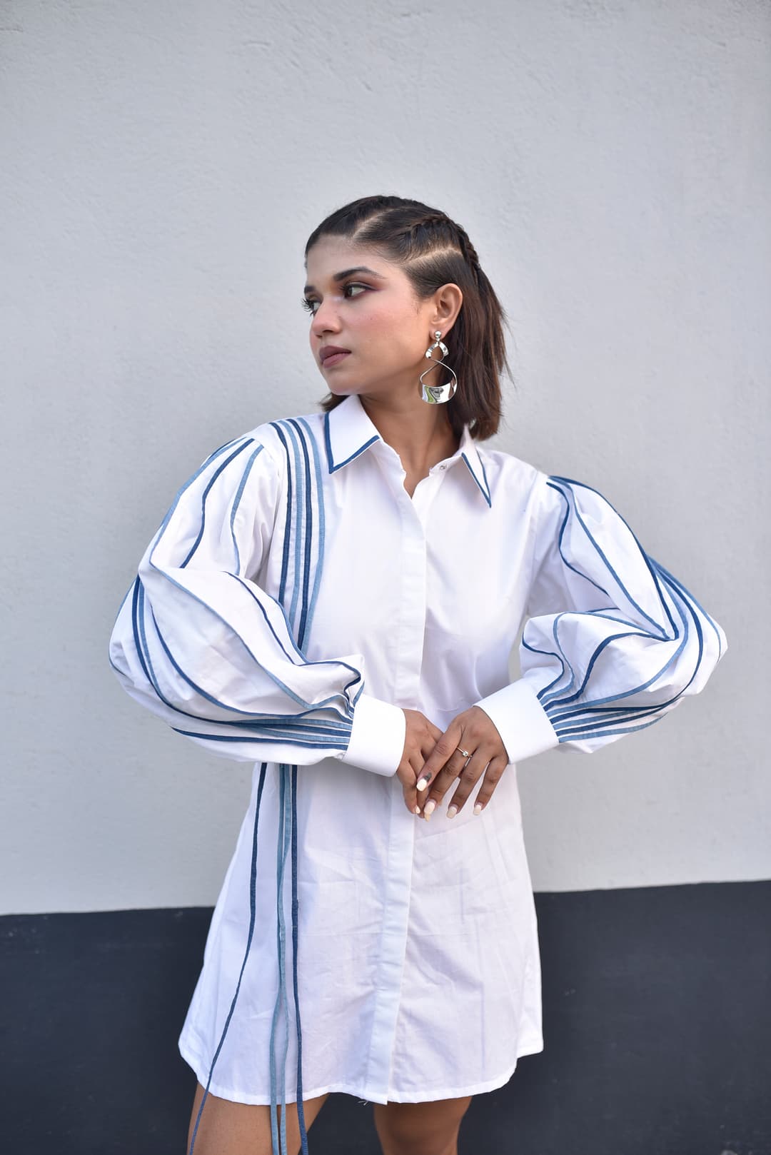 Denim piping shirt dress