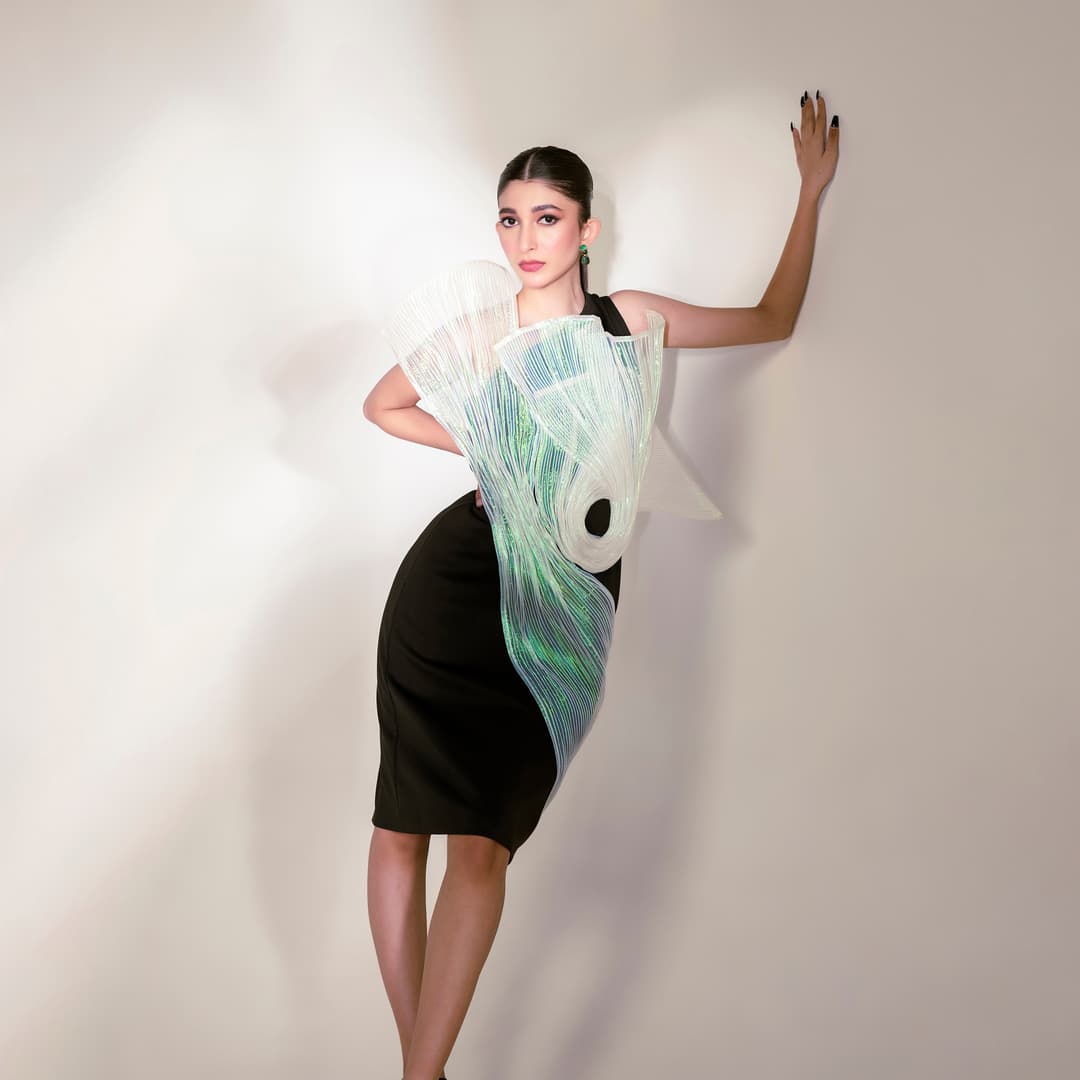 Black & ocean blue boning dress