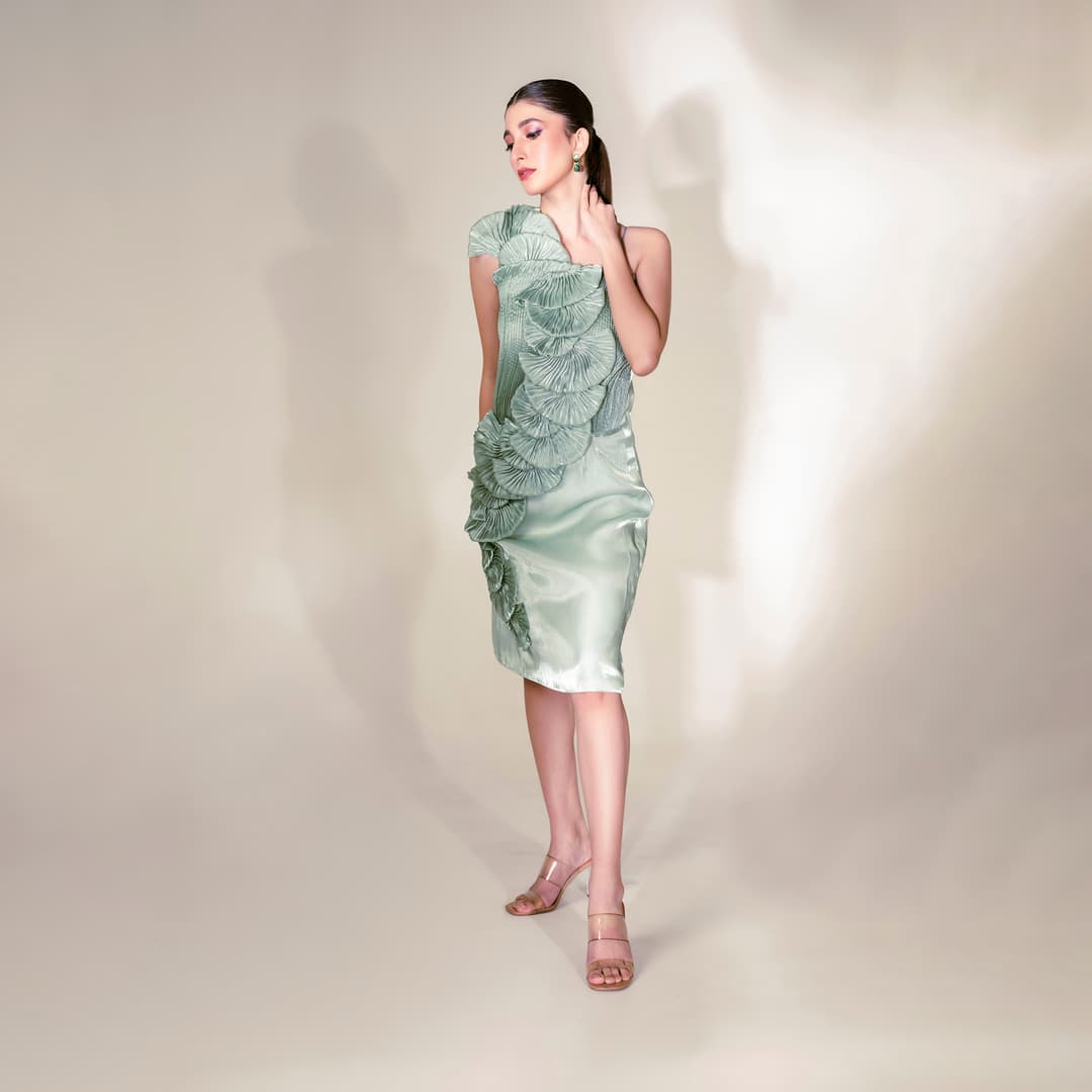 Mint green shell pleat dress