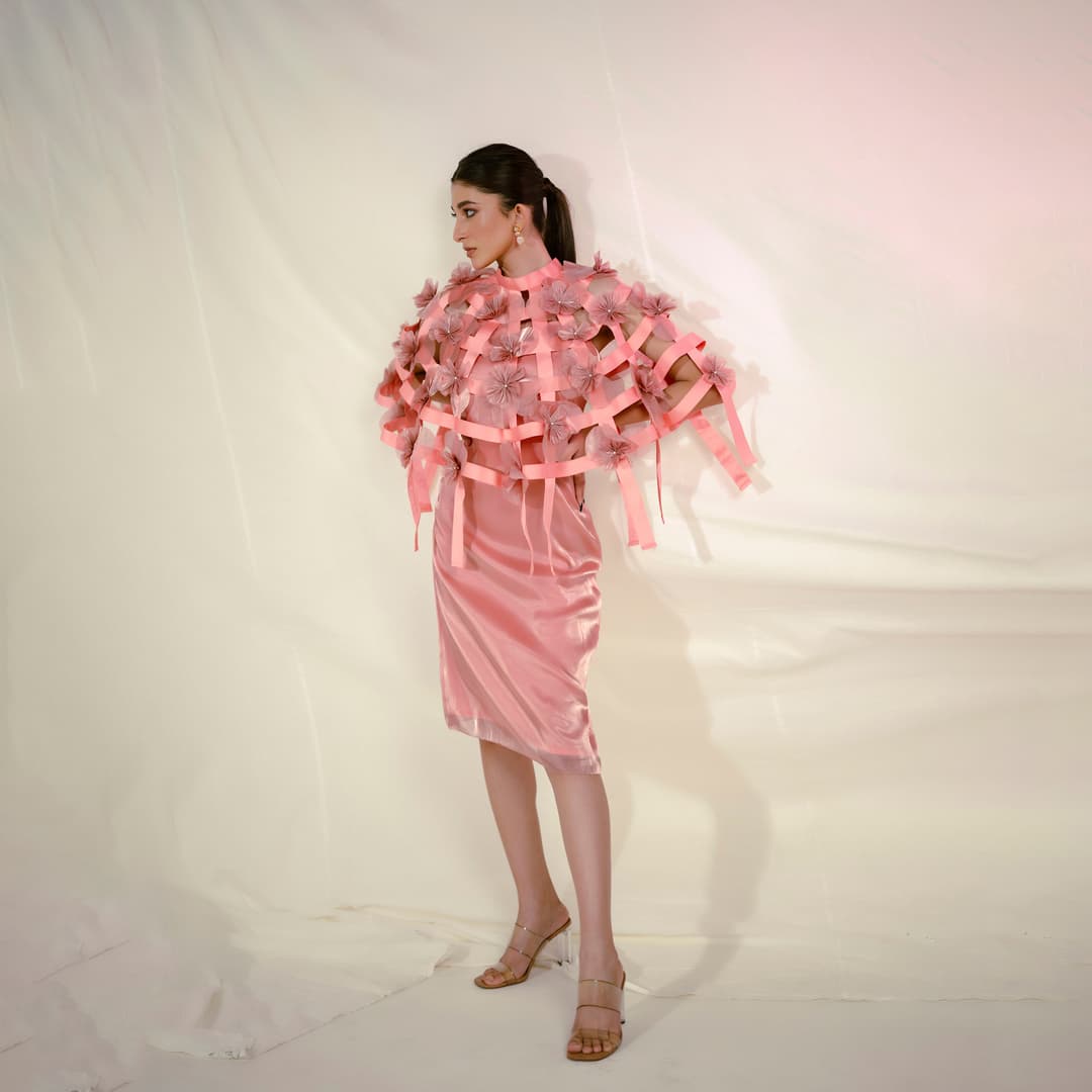 Blush pink cape dress