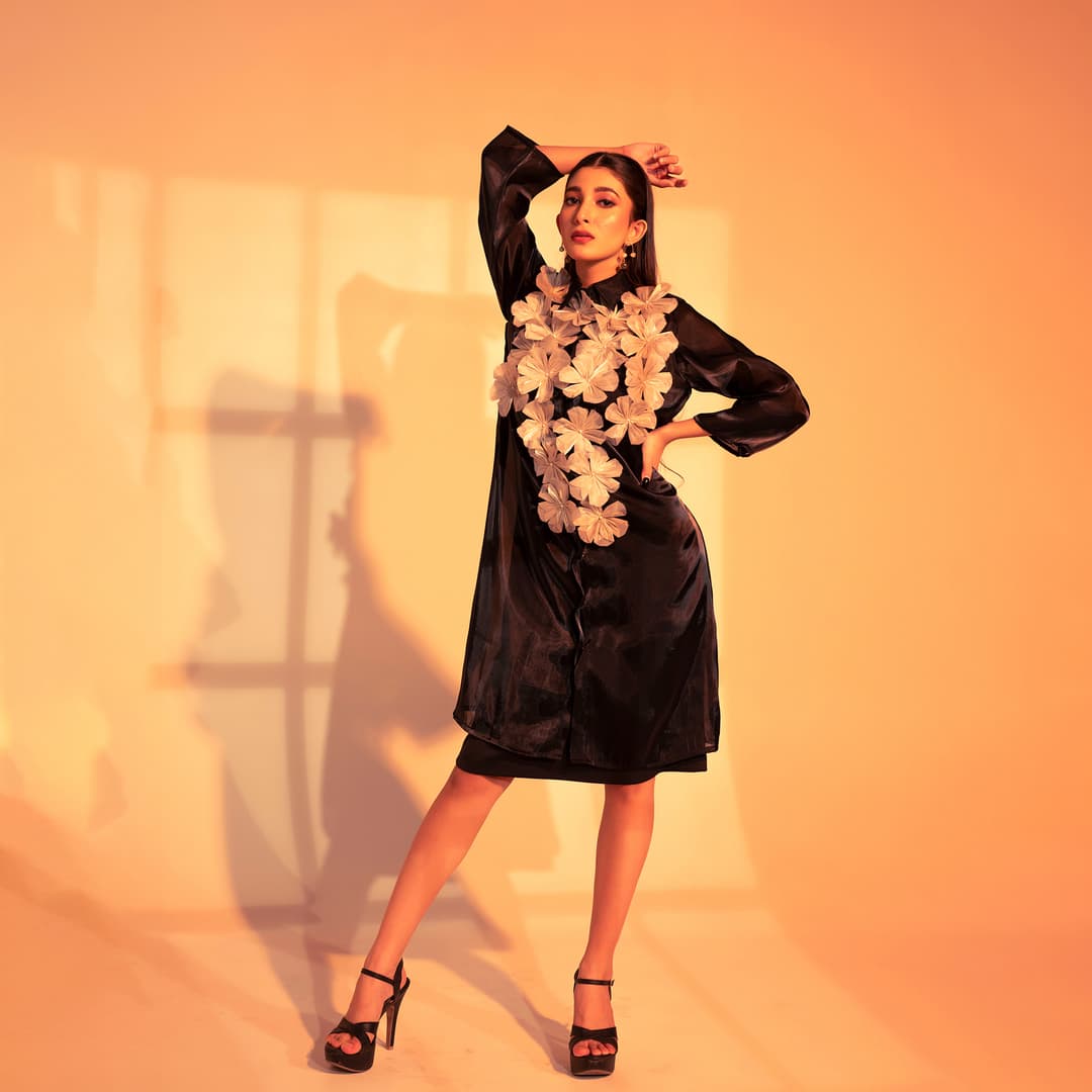 3D flower shirt dress