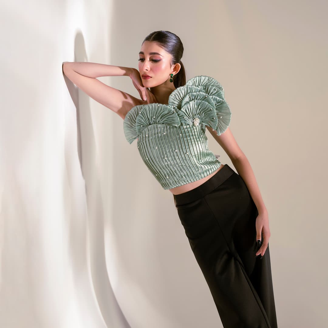 Mint green pleated top