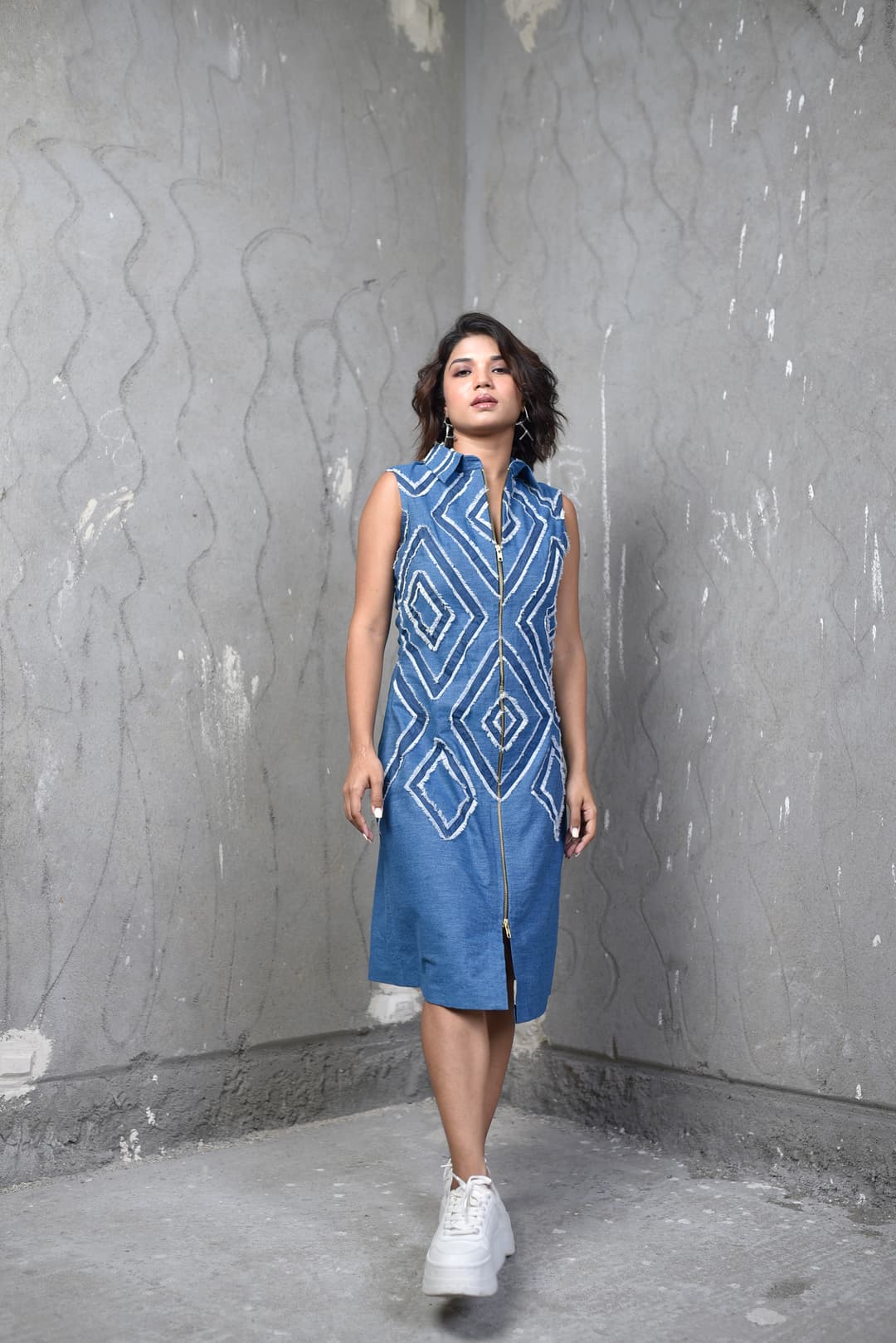 Diamond fringe denim dress