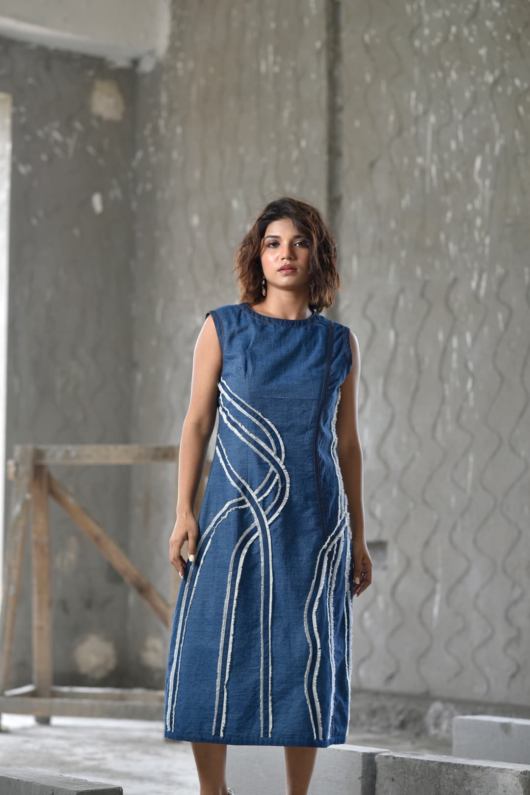 Rough shreed denim dress