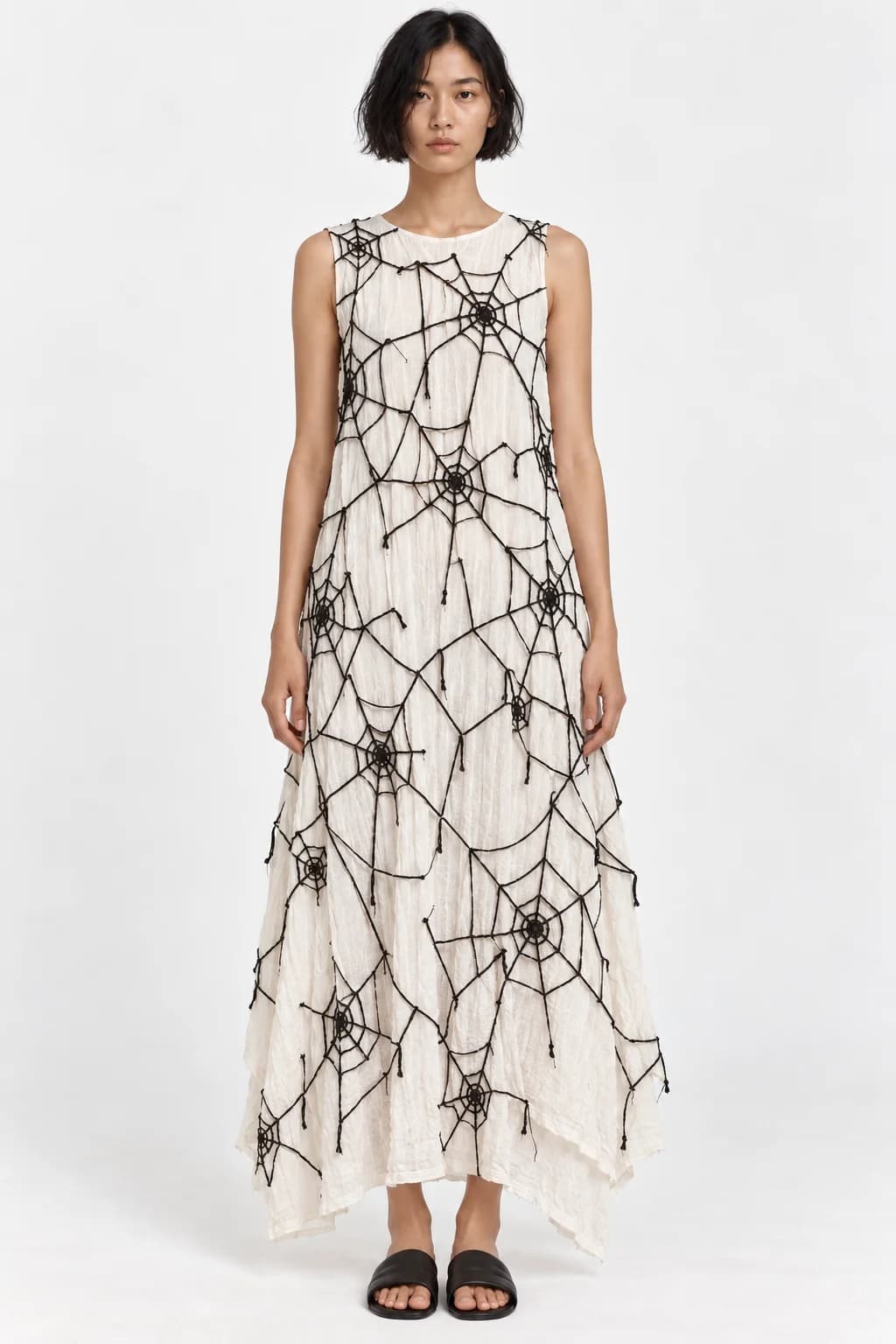 Spiderweb Embroidered Gauze Midi Dress