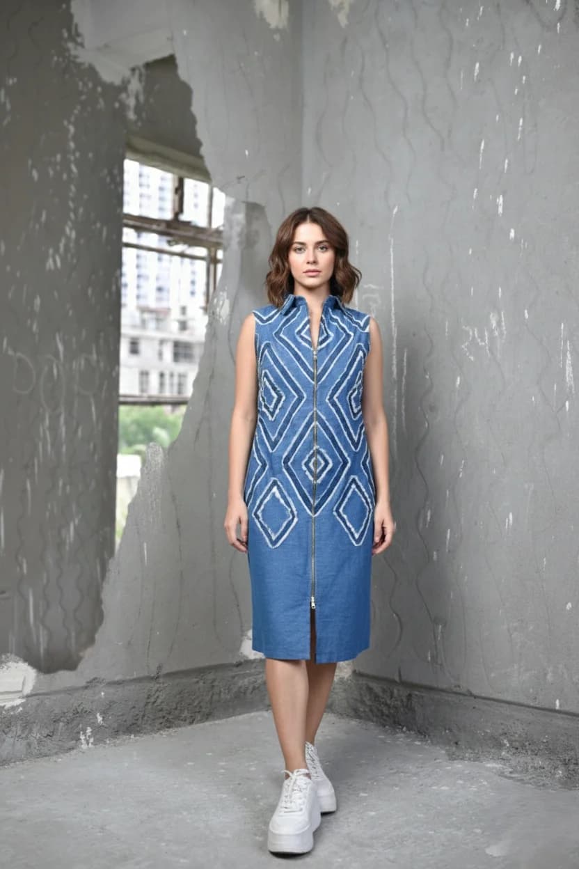 Diamond Fringe Denim Dress