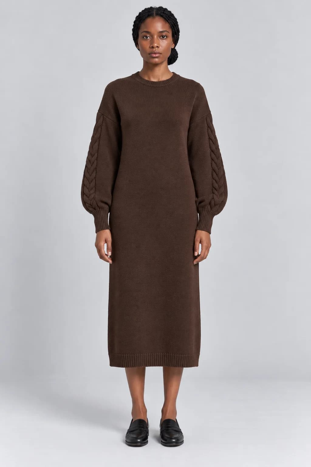 Bishop Sleeve Cable Midi Dress