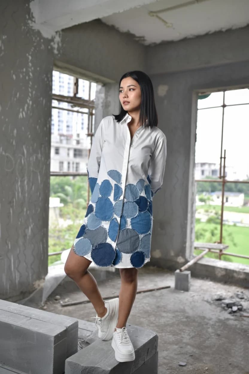 Circular Disc Denim Shirt Dress