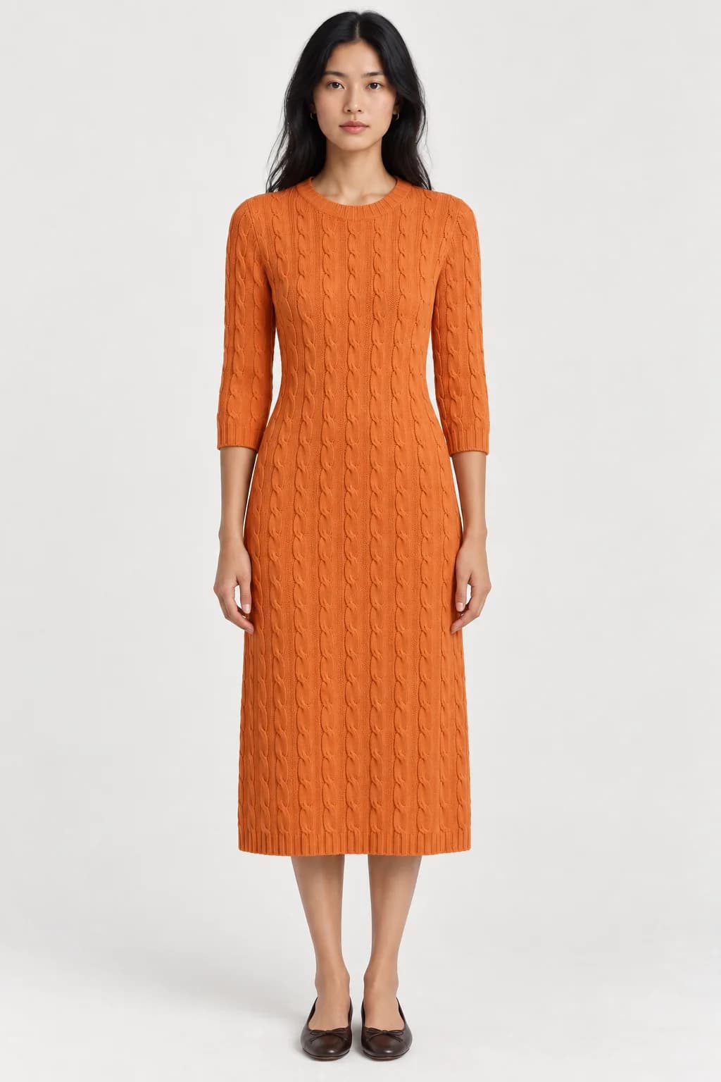 Cable Knit Fitted Midi Dress