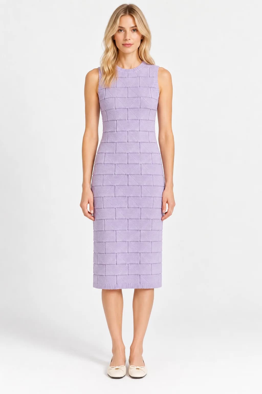 Textured Eyelet Knit Midi Dress