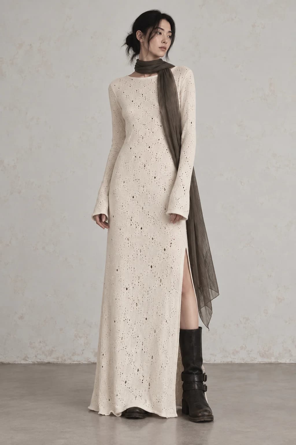 Perforated Knit Maxi Dress
