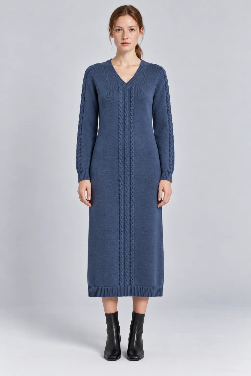 Cord Line V-Neck Midi Dress