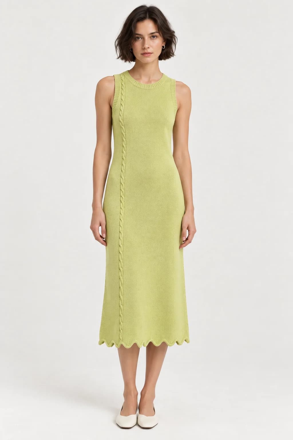 Cable Panel Knit Midi Dress